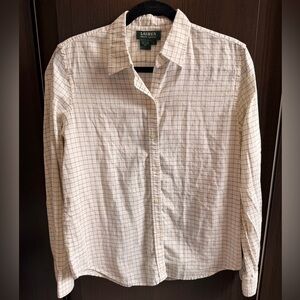 Lauren Ralph Lauren Women's Cream Grid Button Down Shirt